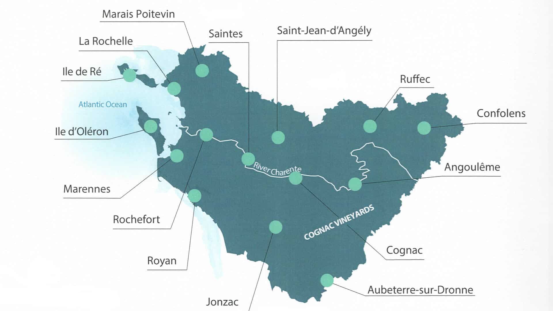 Map of Charentes and places to visit