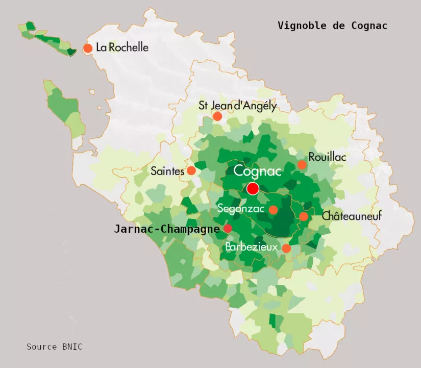 Carte des Charentes montrant où sont les locaux de Cognac Tasting Tour