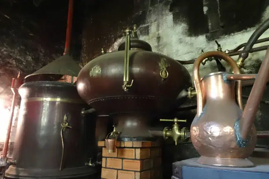 Traditional wood-fired cognac distillery